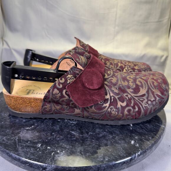 Think! Leather Clogs Maroon/Gold Women's EU 39/ 8.5 US - Picture 3 of 8